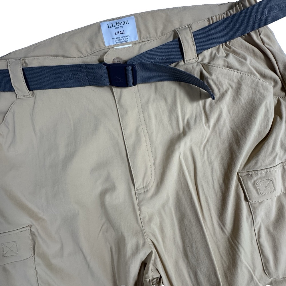 L.L.Bean Cresta Hiking Cargo Pants Mens L Tall Tan Web Belt Stretch‎ Outdoor